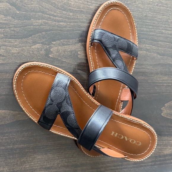 Coach Women's Black and Tan Sandals - Picture 1 of 2